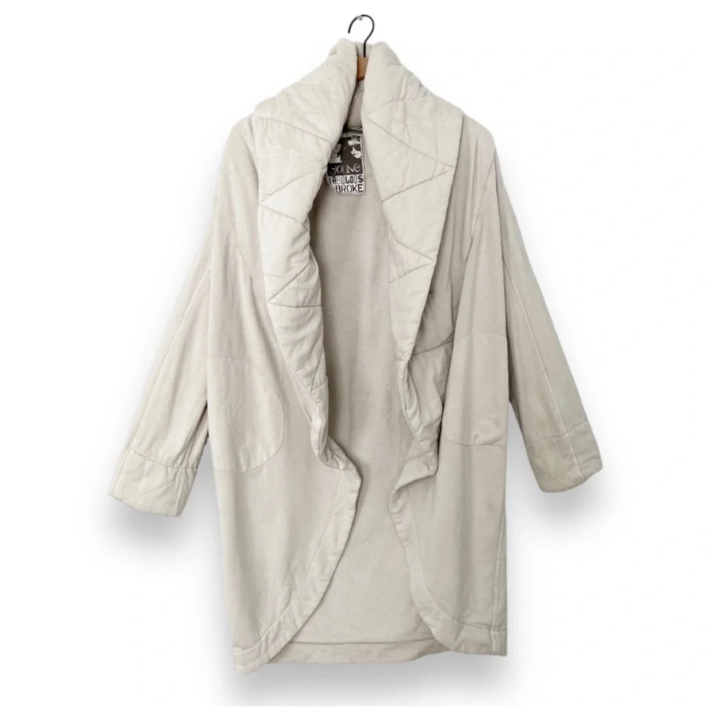 Young Fabulous & Broke Sandrine Quilted Cocoon Open Front Coat Jacket Stone M/L - Picture 2 of 8